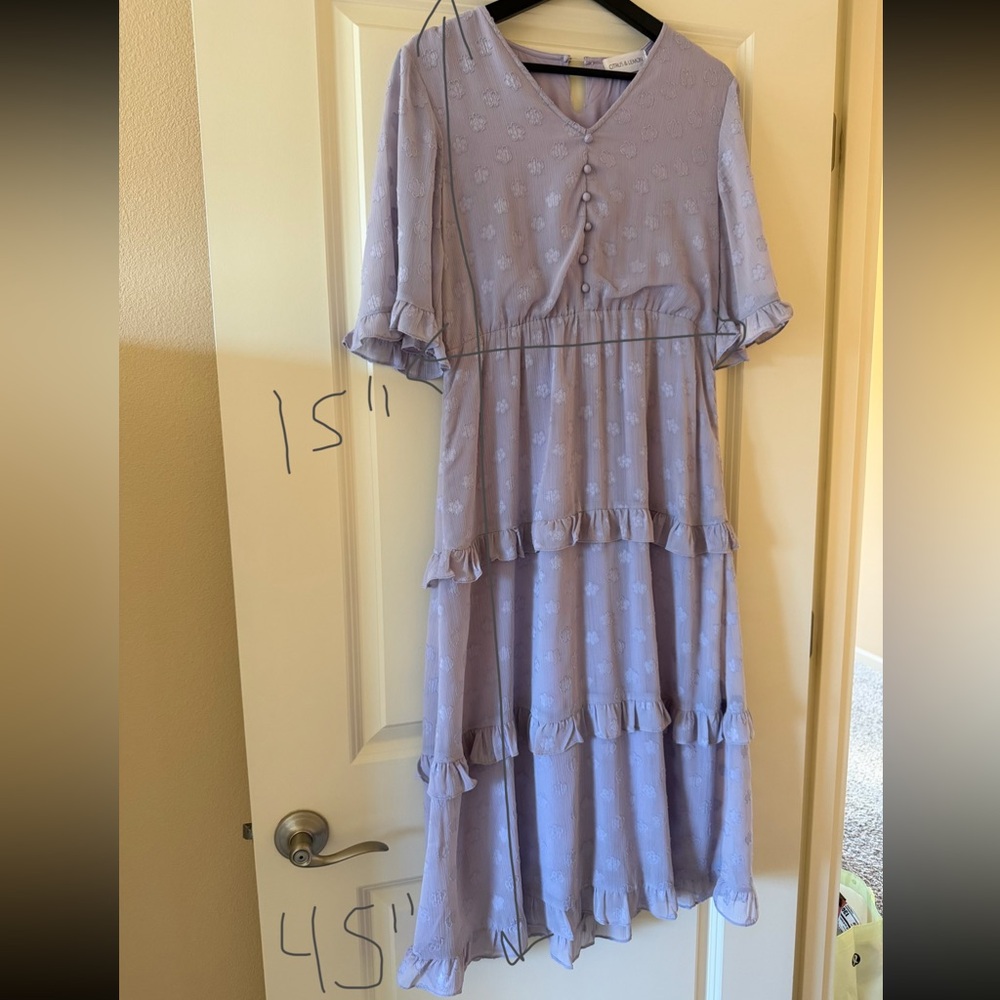 Lilac Tiered Midi Dress with Ruffle Trim